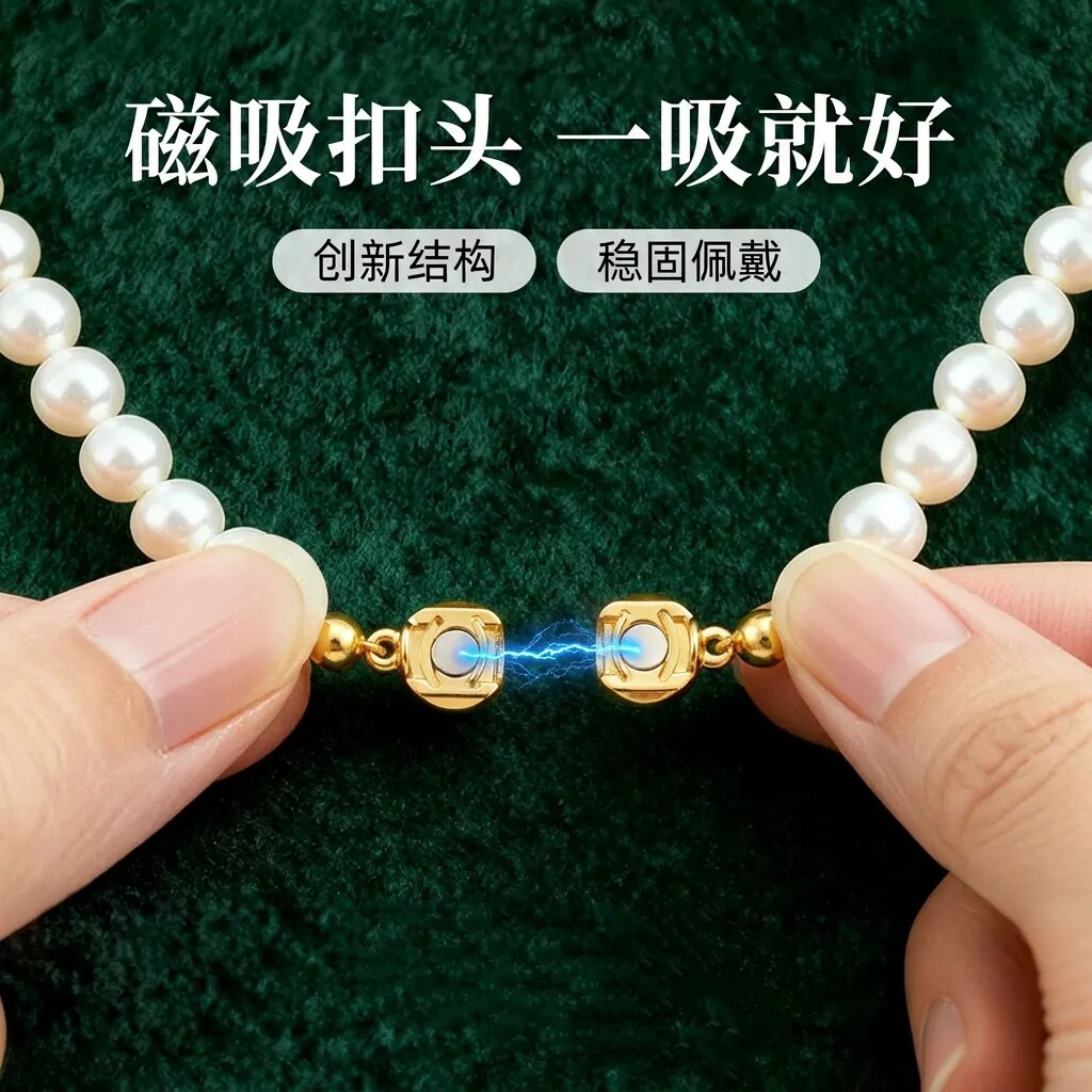 穿珍珠项链配件磁吸扣收尾连接扣图片