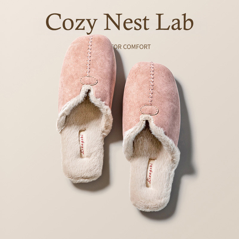 秋冬季小众高级感羊巴皮防水PU皮棉拖鞋女情侣室内家居牛筋底防滑,居家布艺,居家棉拖/棉鞋,淘宝优惠券,粉丝福利购,淘宝优惠卷