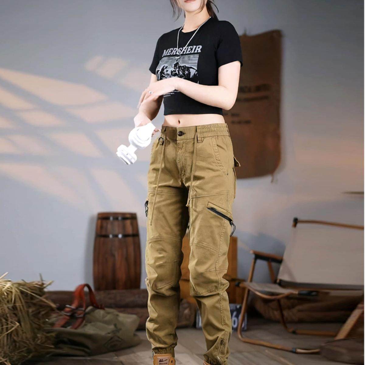 美式工装裤男女春秋户外登山裤子束脚休闲运动百搭弹力多口袋长裤,女装/女士精品,休闲裤,淘宝优惠券,粉丝福利购,淘宝优惠卷