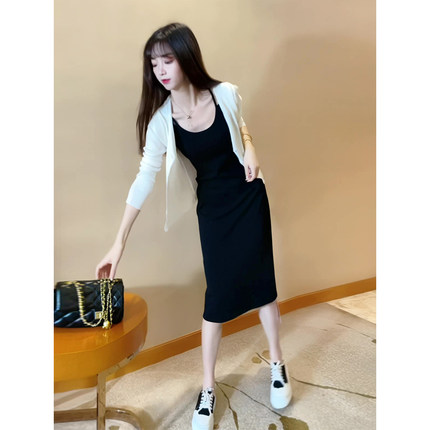 2025年新款女套装时尚针织小外套洋气减龄吊带连衣裙女两件套