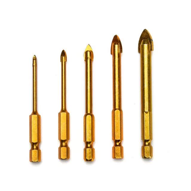 5Pcs/Lot Titanium Coated Hex Glass Tile Drill Bit Set For Wa