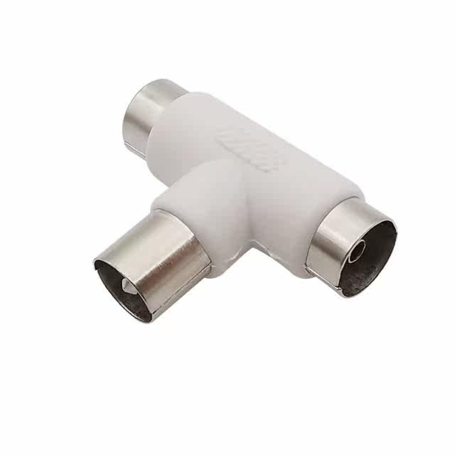 white t shape 2 way tv splitter tv male plug to 2x female ja