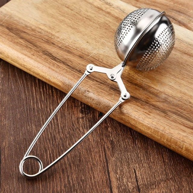 mesh snap ball loose leaf tea infuser with handle stainless