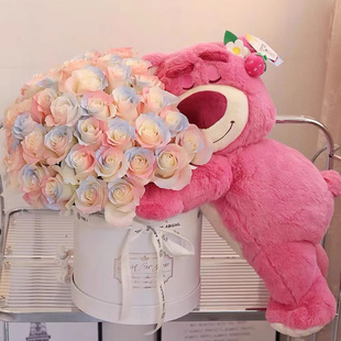 七夕情人节可爱草莓熊公仔睡觉抱枕粉色毛绒玩偶趴趴熊生日送女友