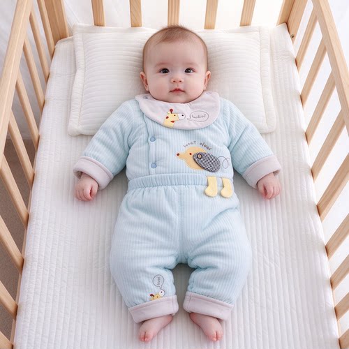 全棉纯棉新生儿衣服冬装分体套装加绒夹棉婴儿棉衣秋冬季0-3-6月