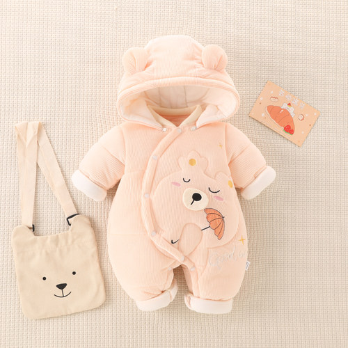 全棉纯棉新生婴儿连体衣秋冬加厚保暖套装满月宝宝外出服抱衣棉服