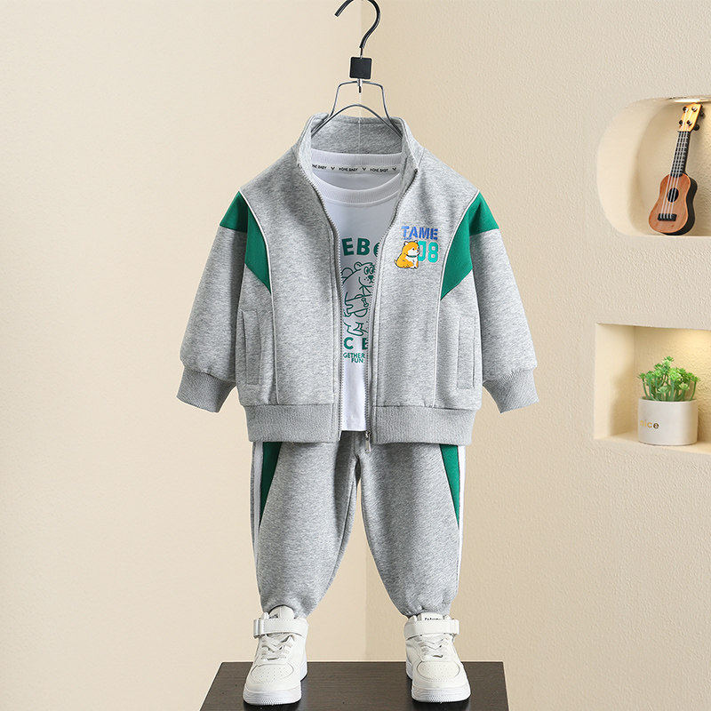 全棉纯棉男童套装春秋款儿童秋季运动衣服帅气时髦潮宝宝秋冬装加