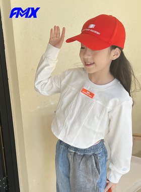 edo1一度旗下FMXoutlets女童短款卫衣23秋装儿童圆领纯棉上衣运动