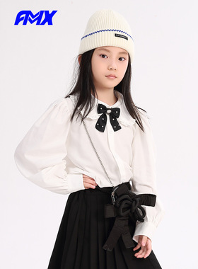 edo1一度旗下FMXoutlets长袖衬衫带蝴蝶结衬衣简约学院风长袖上衣