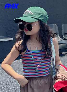 edo1一度旗下FMXoutlets吊带背心女童夏款无袖条纹t恤甜美风上衣