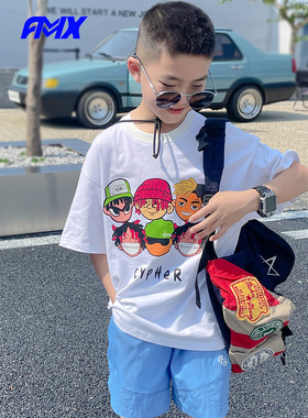 edo1一度旗下FMXoutlets儿童t恤夏款短袖上衣卡通印花宽松街舞风