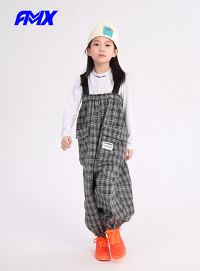 edo1一度旗下FMXoutlets格子背带裤女童高腰吊带裤学院风长裤