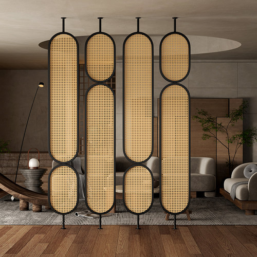 屏风藤编隔断客厅铁艺日式创意