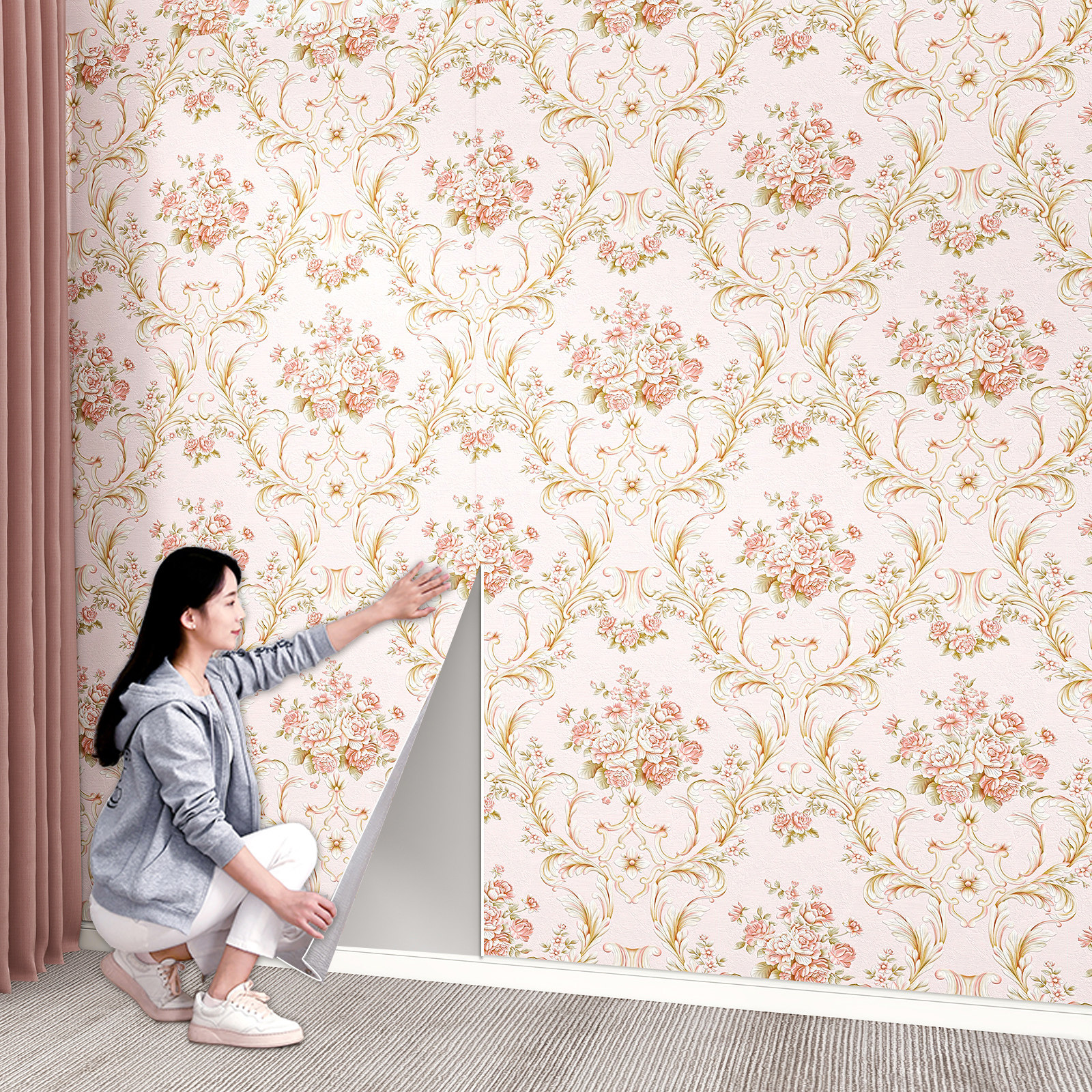 东北大花布墙壁贴纸自粘防水防潮卧室墙面改造农村大炕围墙裙遮丑,家居饰品,软装墙贴,淘宝优惠券,粉丝福利购,淘宝优惠卷