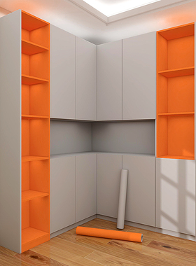 肤感膜橙色衣柜贴纸翻新自粘柜子抽屉内防潮防霉垫纸家具壁纸加厚