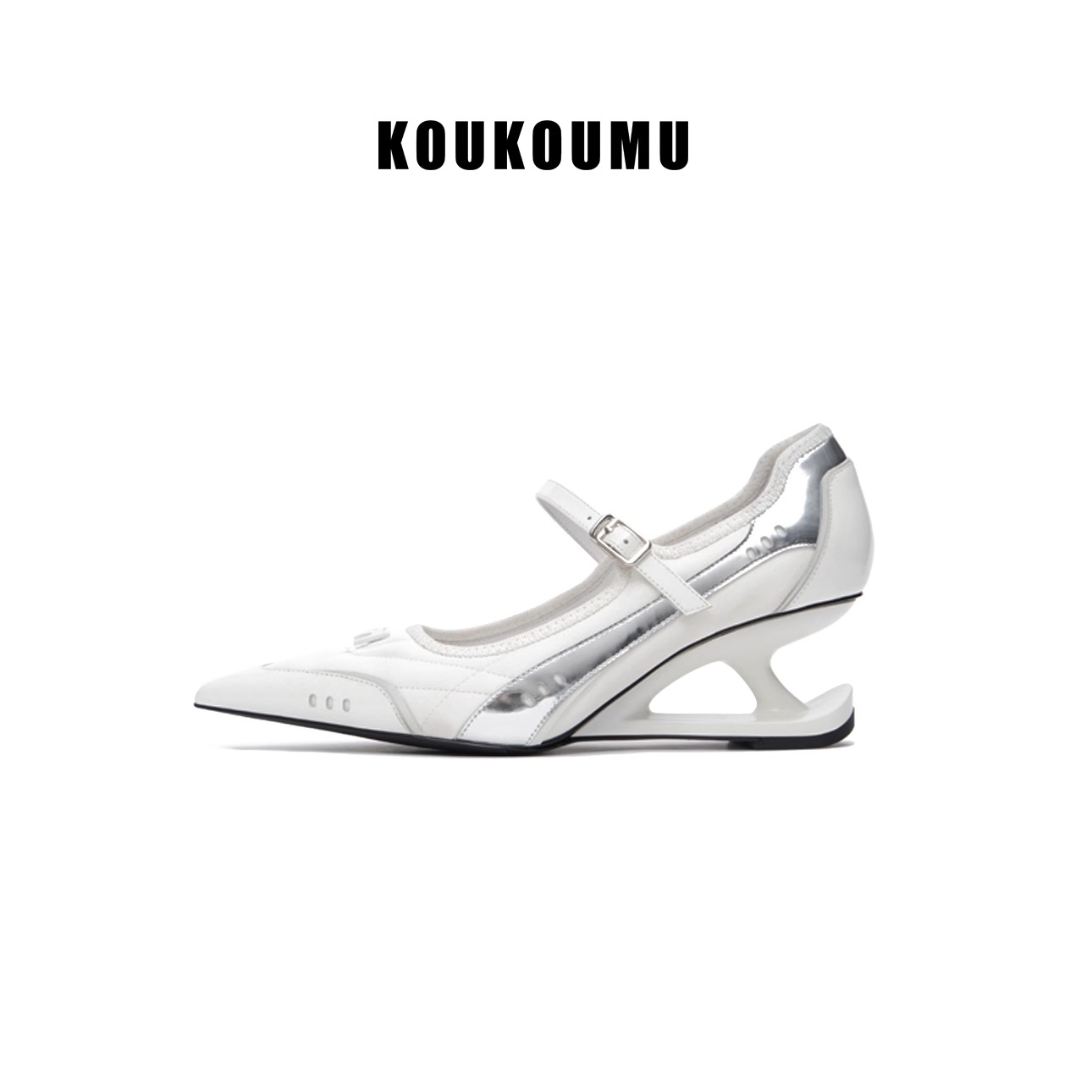 KOUKOUMU【金靖同款】运动赛车款 玛丽珍高跟鞋尖头高跟鞋 悬浮跟