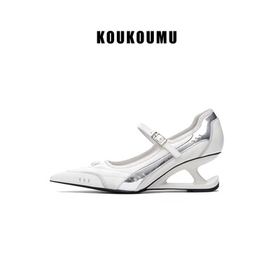 KOUKOUMU【BigM专属】运动赛车款玛丽珍高跟鞋尖头高跟鞋 悬浮跟