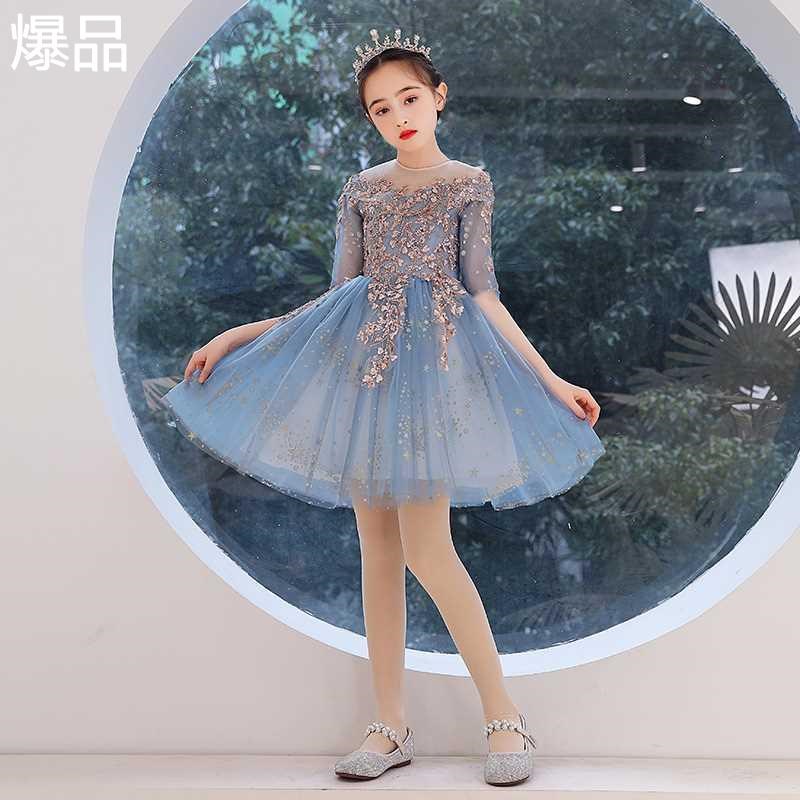 儿童公主裙女童晚礼服小孩走秀婚纱花童模特主T持人钢琴演出服