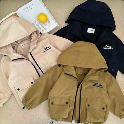 儿童休闲连帽外套男女童秋季新品宝宝登山服中小童洋气纯色