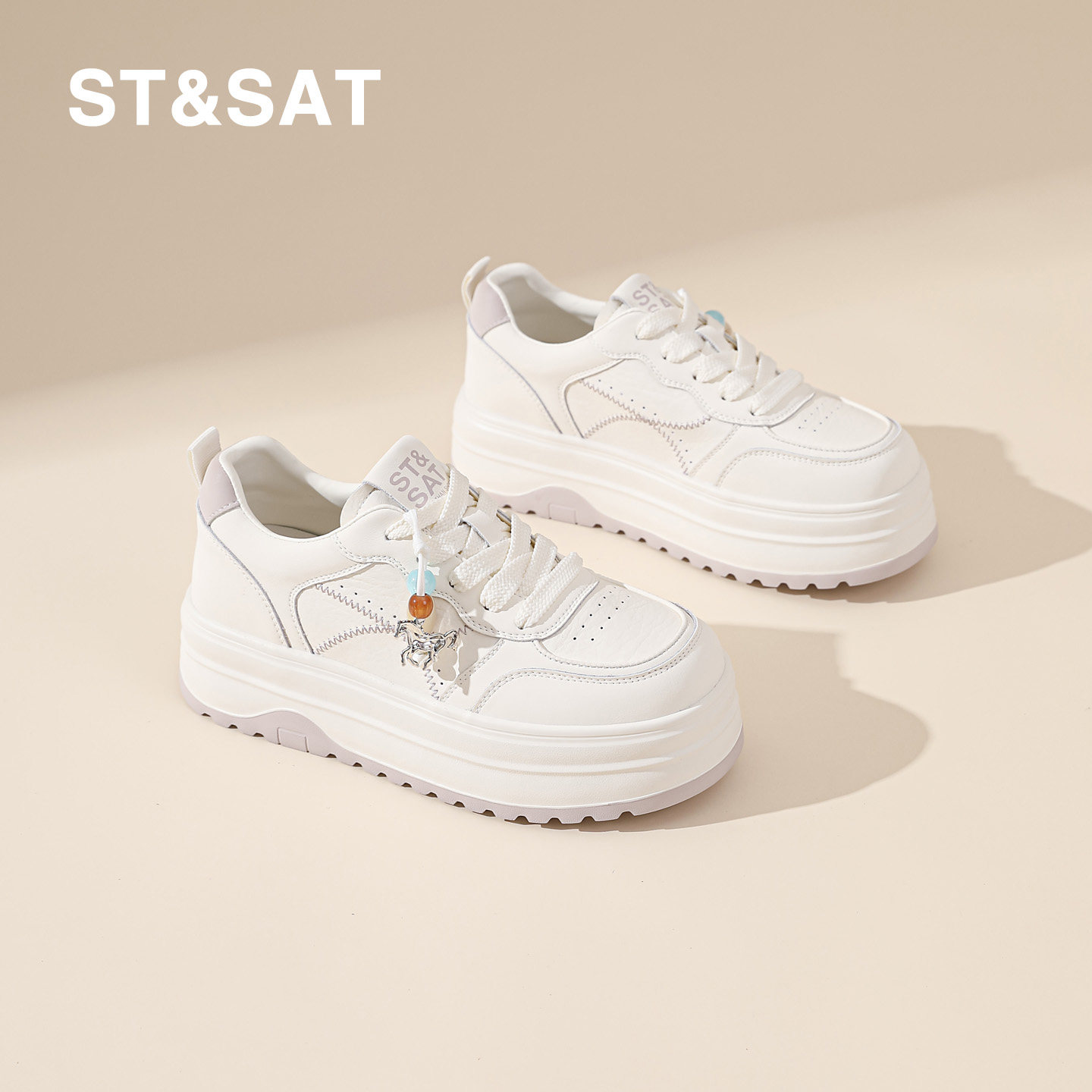 星期六厚底板鞋女2026春季新款5CM增高小白鞋轻便软底运动休闲鞋