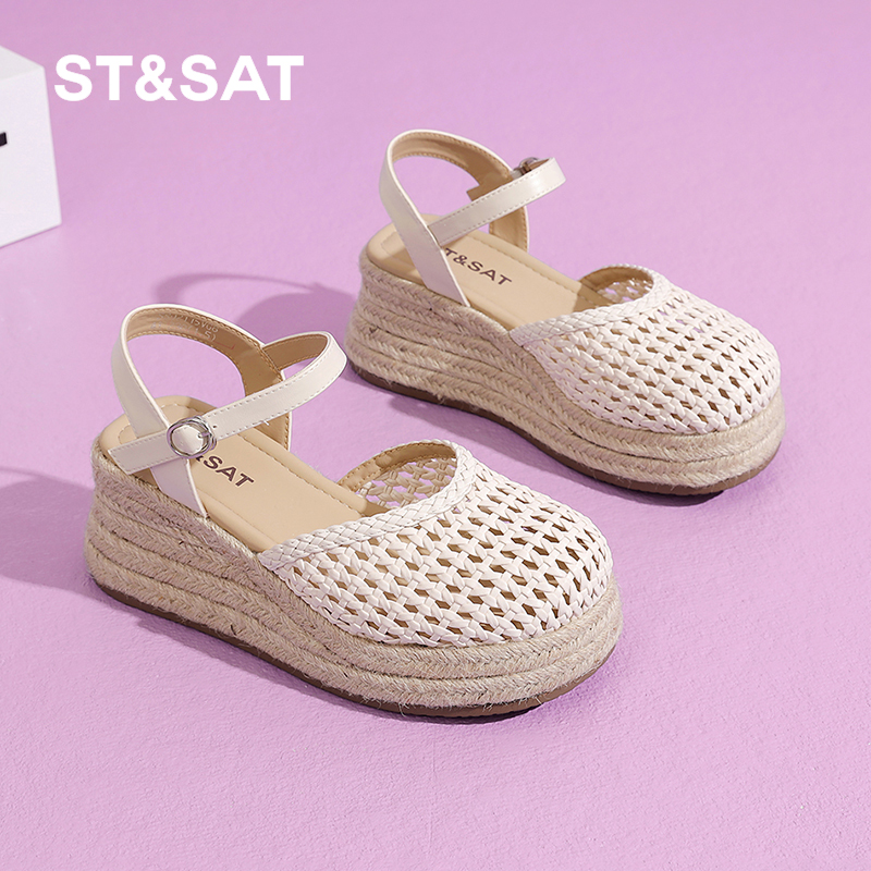 星期六7CM坡跟编织凉鞋2025夏季
