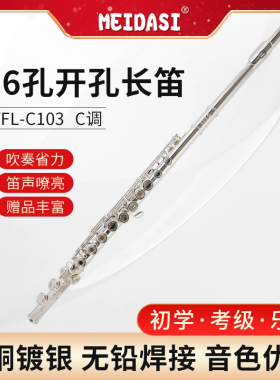 MEIDASI长笛 16孔开孔长笛 初学考级演奏乐器院校C调长笛
