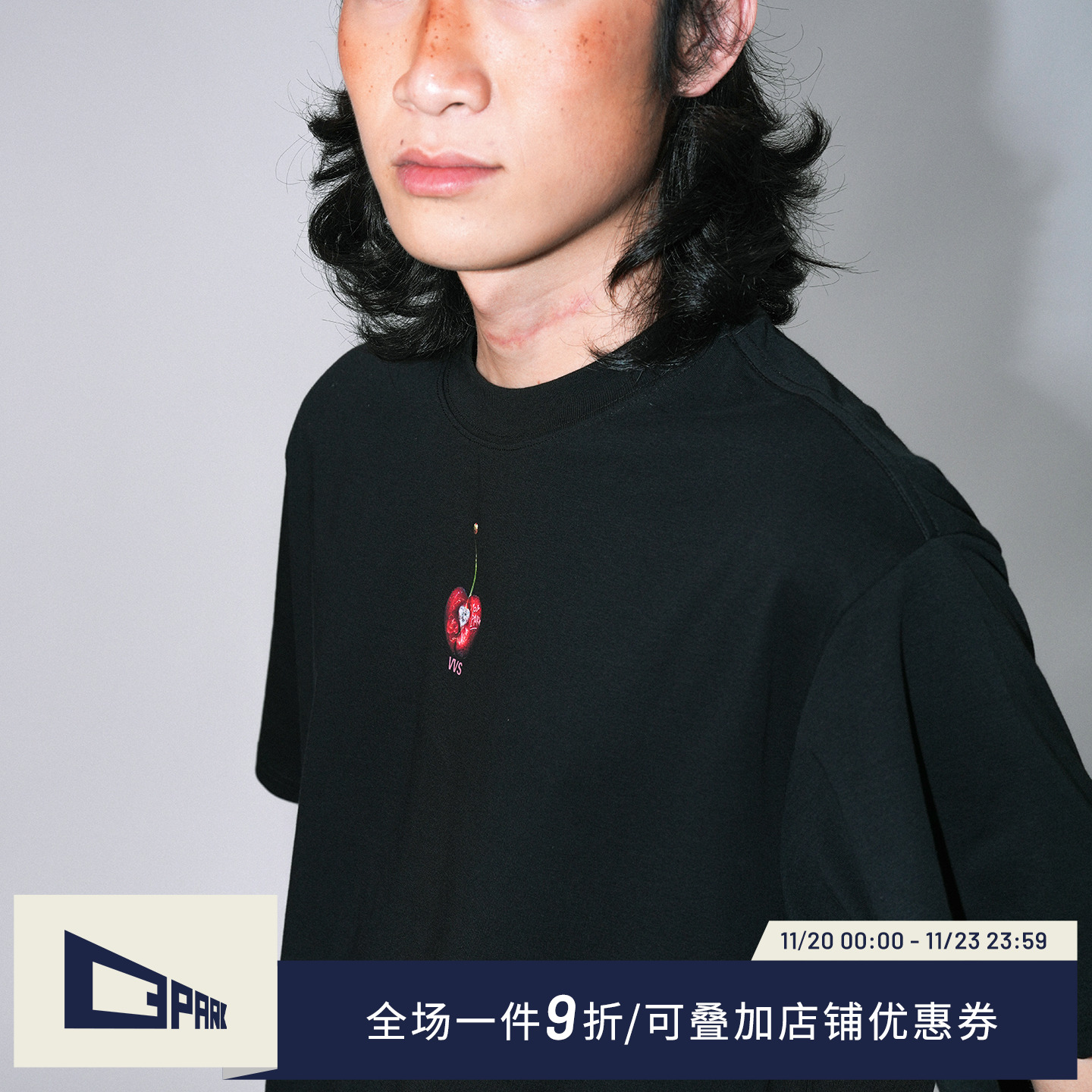 O3PARK新款车厘子水果印花T恤