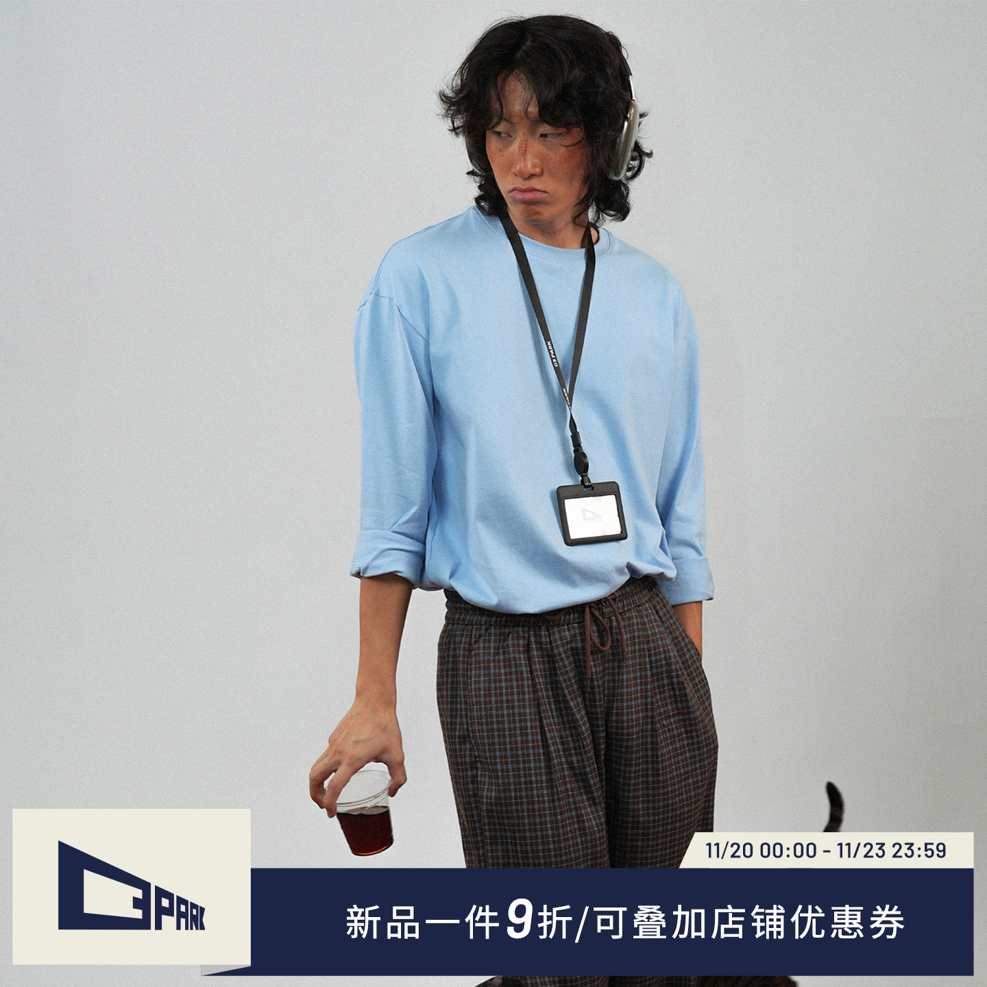 o3park休闲纯色长袖T恤