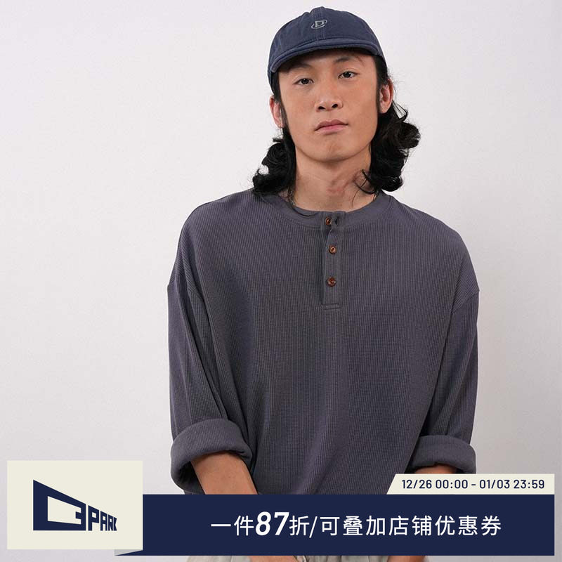 o3park阿美咔叽亨利领长袖T恤