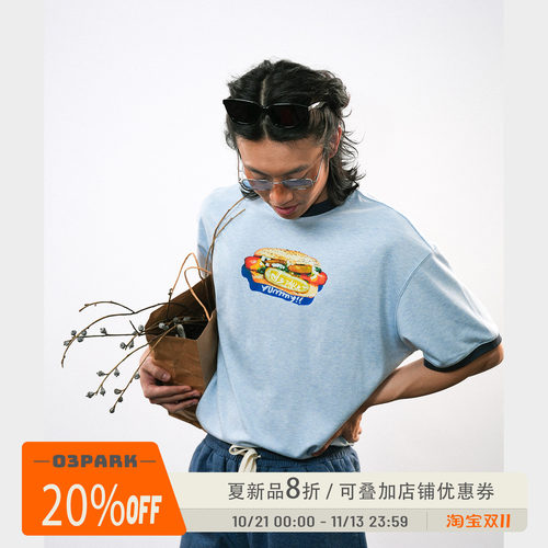 O3PARK莫代尔复古热狗印花T恤