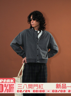 O3PARK新款百搭宽松百搭卫衣外套复古英伦格雷系短款针织纽扣开衫