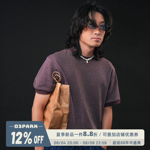 O3PARK老钱风双色螺纹短袖T恤