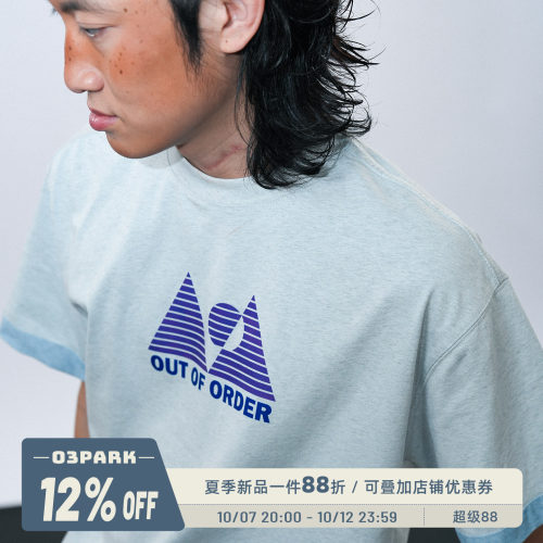 O3PARK夏季复古运动印花短袖T恤