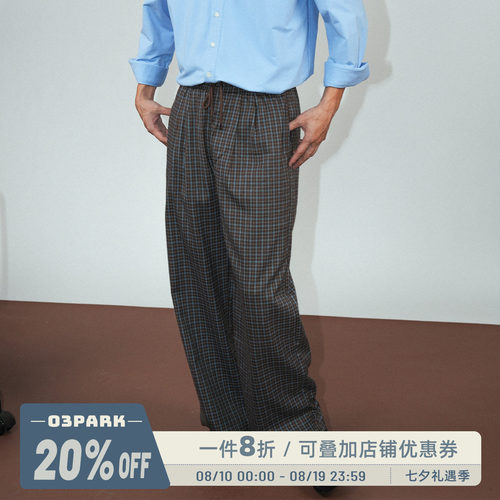 O3PARK秋款复古学院风格纹西裤