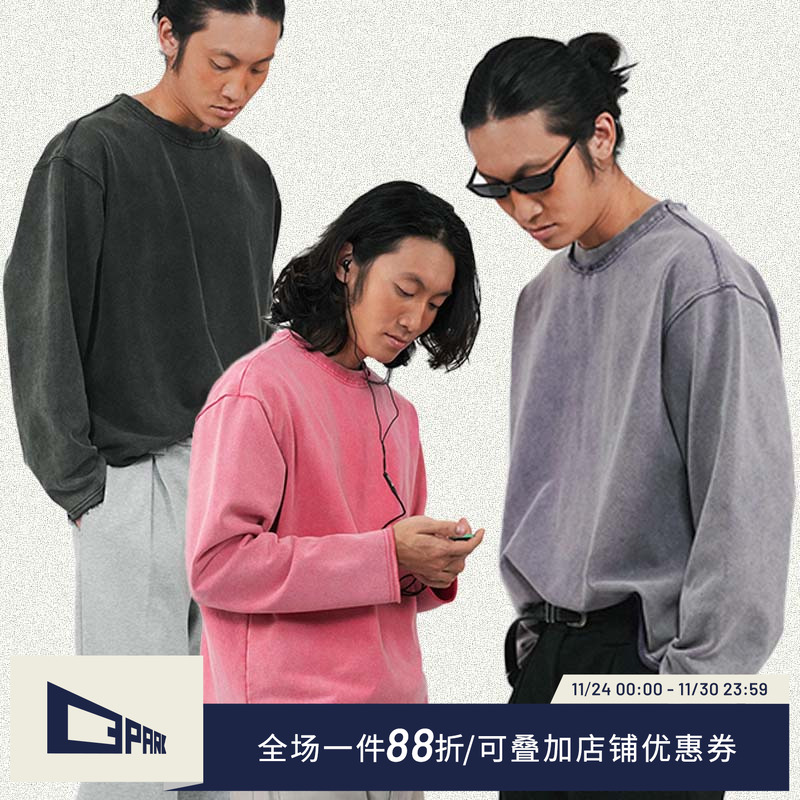 O3PARK洗褪做旧长袖卫衣