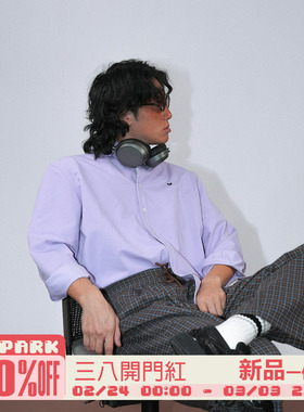 O3PARK秋季新款复古学院风长袖衬衫百搭老钱风刺绣蓝色衬衫