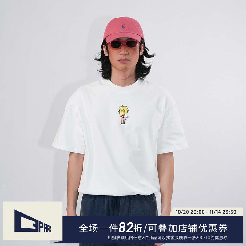 O3PARK夏季新款索洛纳速干凉感短袖宽松百搭彩虹十字手指印花T恤