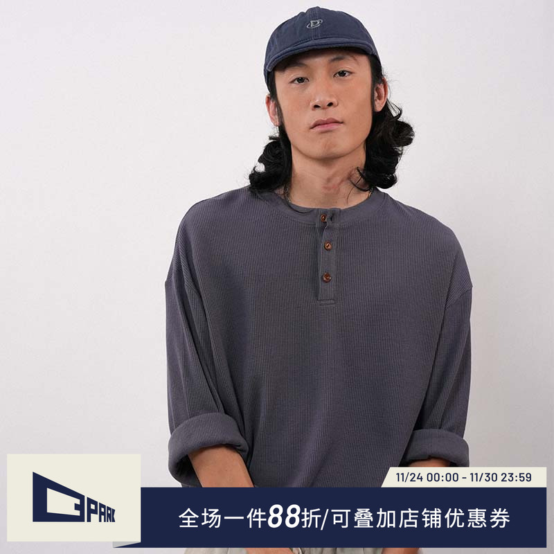 o3park阿美咔叽亨利领长袖T恤