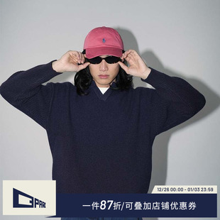 宽松百搭复古日系亨利领毛衣粗针保暖开领针织线衫 O3PARK秋季 新款