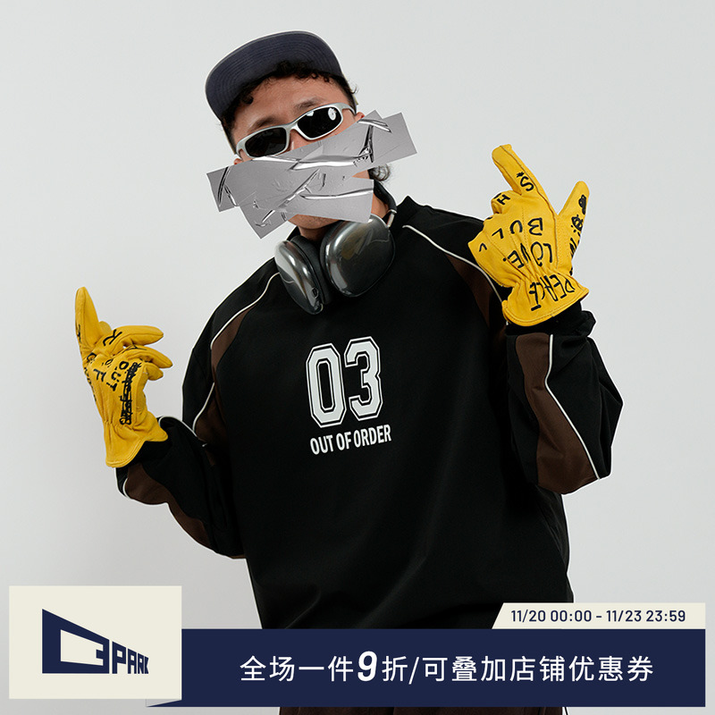 O3PARK运动复古风撞色卫衣拼接