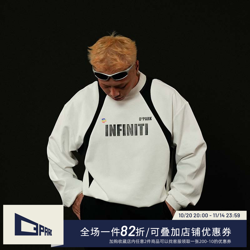 O3PARK新款复古24号长袖球衣拼接运动风印花足球服黑白撞色卫衣