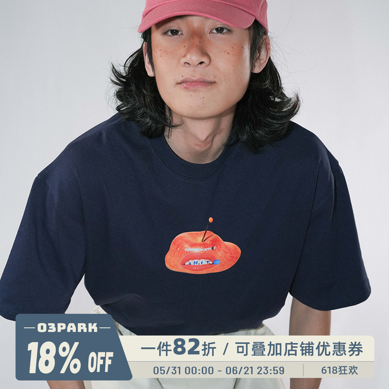 O3PARK夏季新款索洛纳速干凉感短袖宽松百搭”苹果战士“印花T恤
