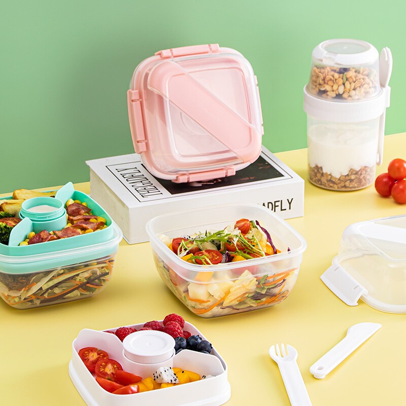 ININ上班族轻食沙拉饭盒加热户外双层野餐盒酱料便当杯子