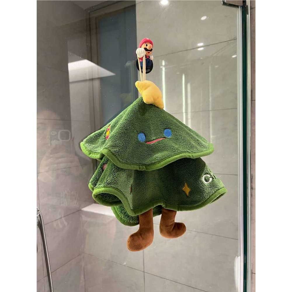 ININ 圣诞擦手巾可挂式新款加厚珊瑚绒吸水刺绣双层擦手毛巾