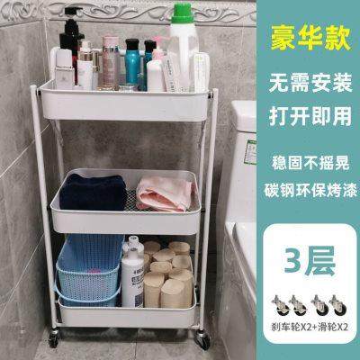 带轮免安装厨房婴儿用品可折叠置物架移动小推车蔬菜架子收纳架
