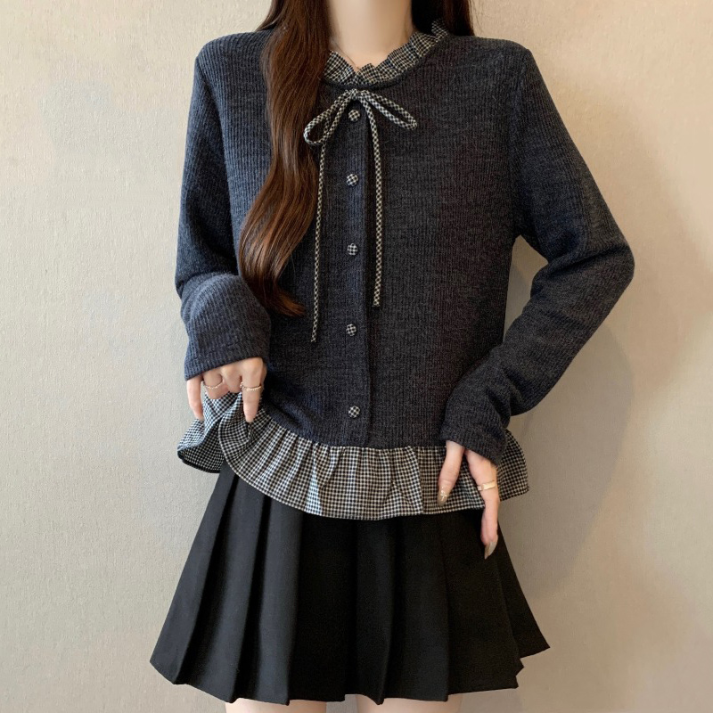 假两件藏蓝色正肩衬衫女2