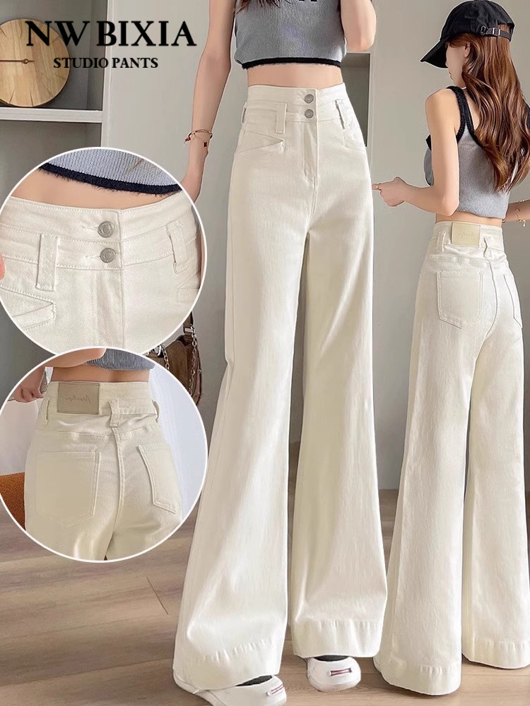 Off-white Flared Jeans for Women, Autumn/Winter 2025 New Style, High Waist, Slimming, Pear Shape, Fleece Lined, Bell Bottoms