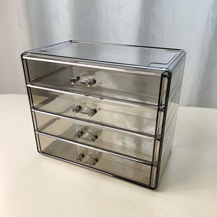 透明灰色桌面珠宝首饰品收纳盒美甲油胶饰品整理盒亚克力加高抽屉