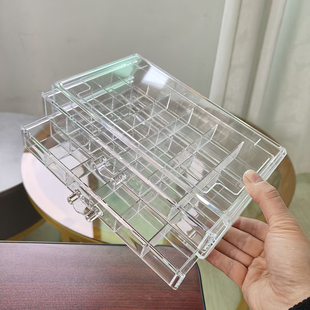 二层透明抽屉式固定48格美甲饰品珠子水钻分类收纳整理盒耳钉环盒