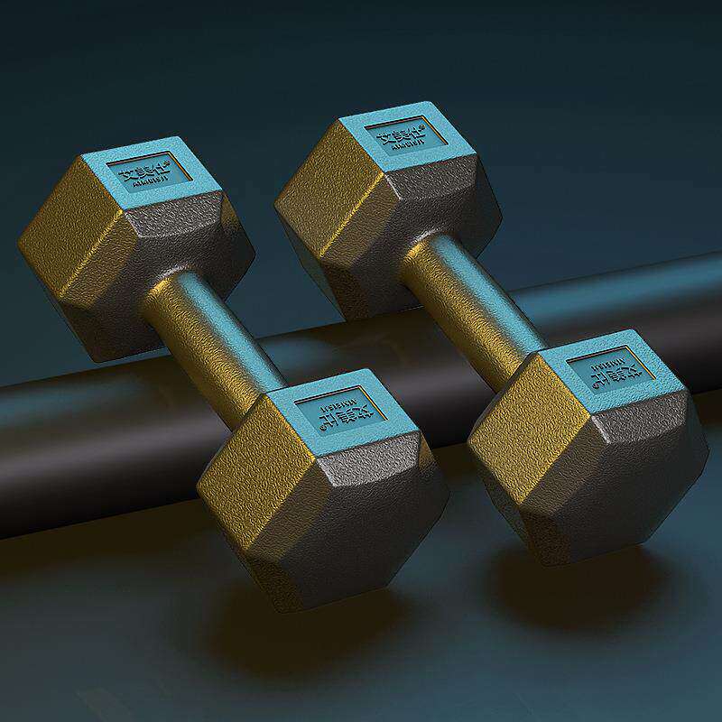 六角哑铃男士健身学生2kg5公斤家用10kg包胶练臂女健身器材小哑铃